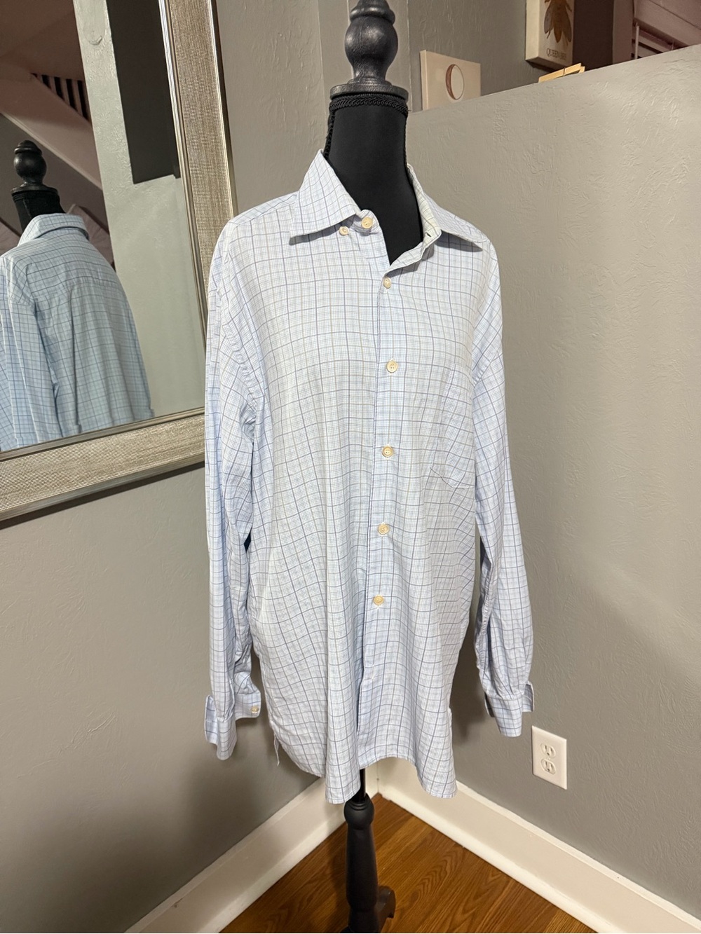 Ermenegildo Zegna Plaid Oxford Blue Office Career Button Up Size Large.
